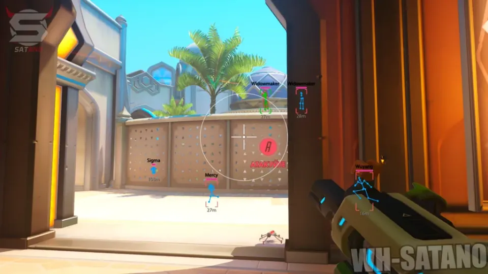 Overwatch 2 ESP distance markers and hero health readouts in ranked